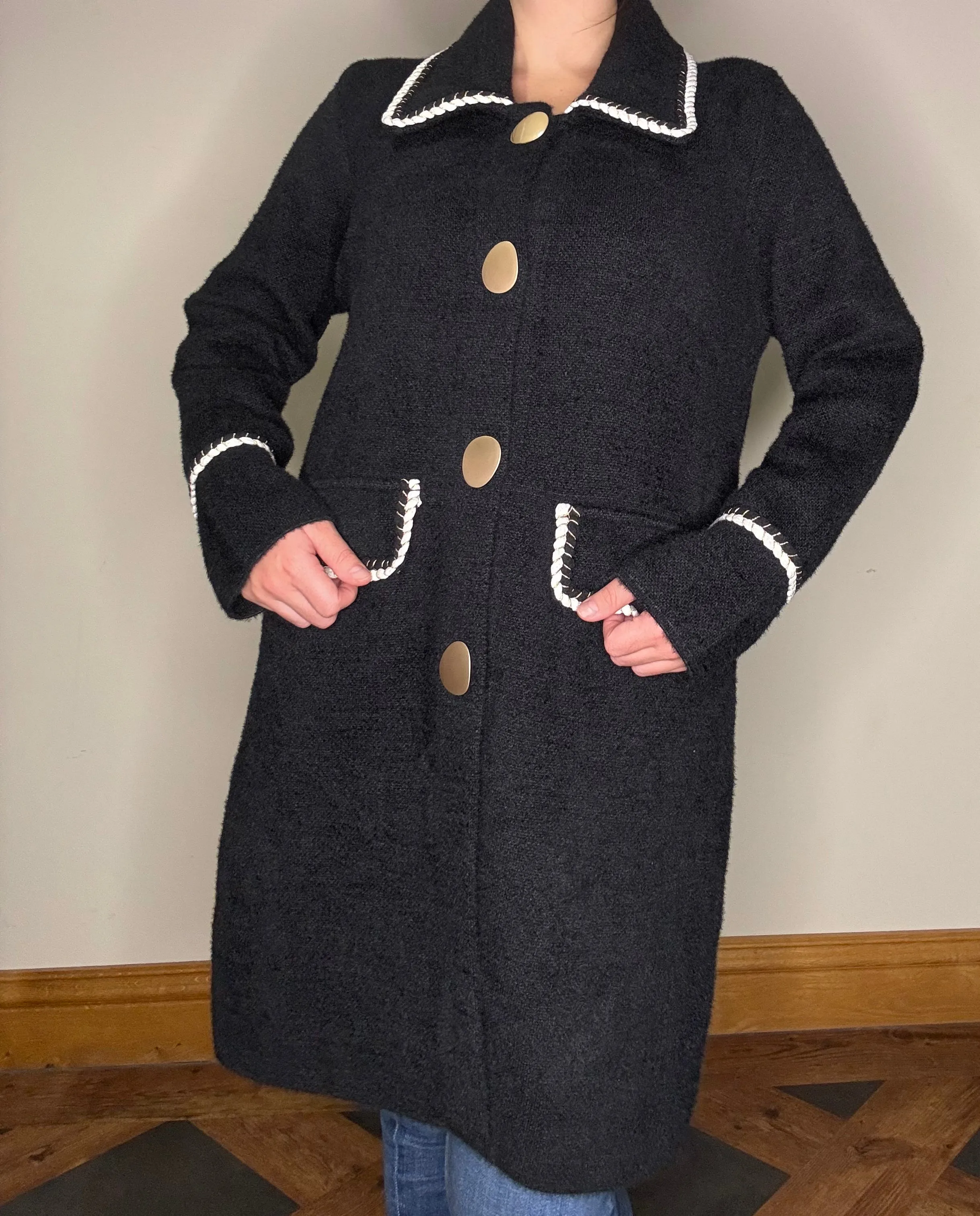 Long Black Coat With Soft Gold Large Buttons