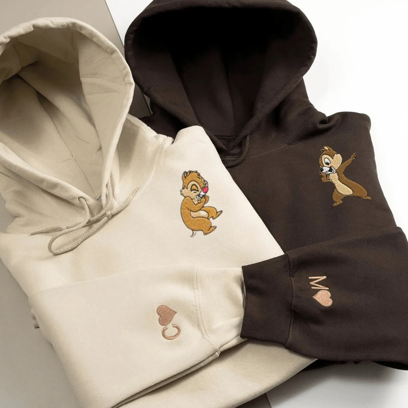 Matching Couple Hoodies - Chip x Dale Custom Embroidered Sweatshirts For Couples