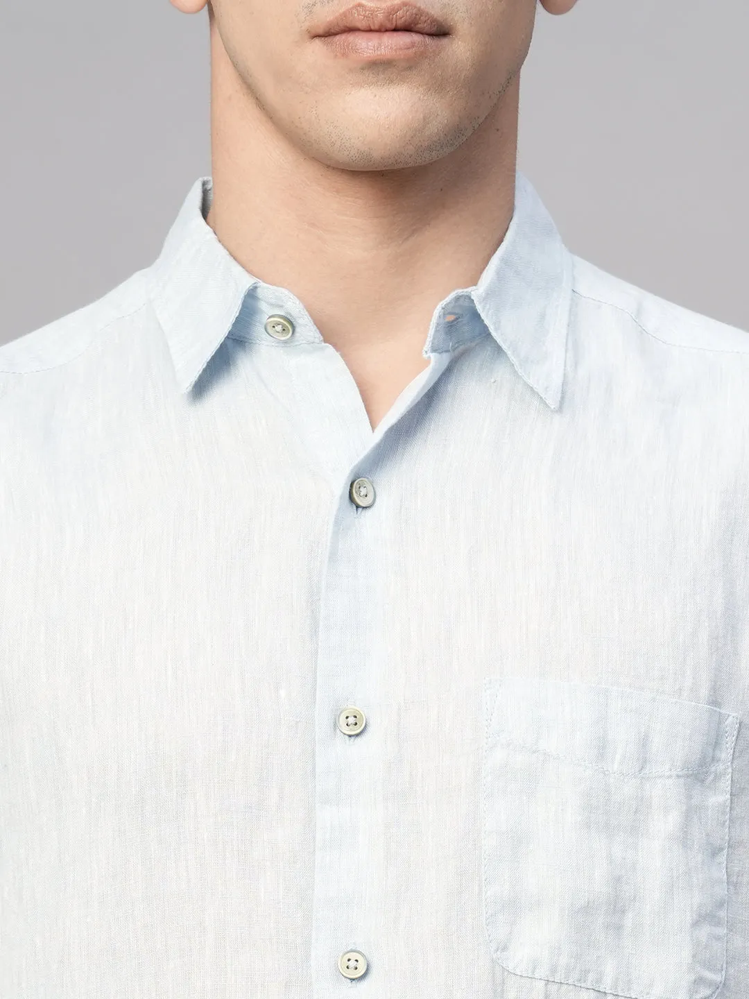 Men's Blue 100% Linen Regular Fit Shirt