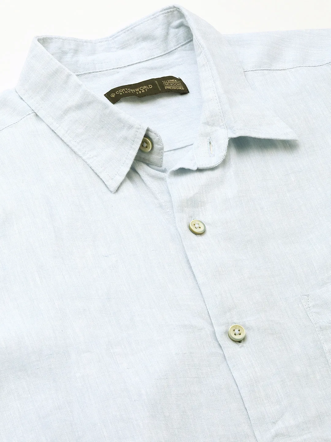 Men's Blue 100% Linen Regular Fit Shirt