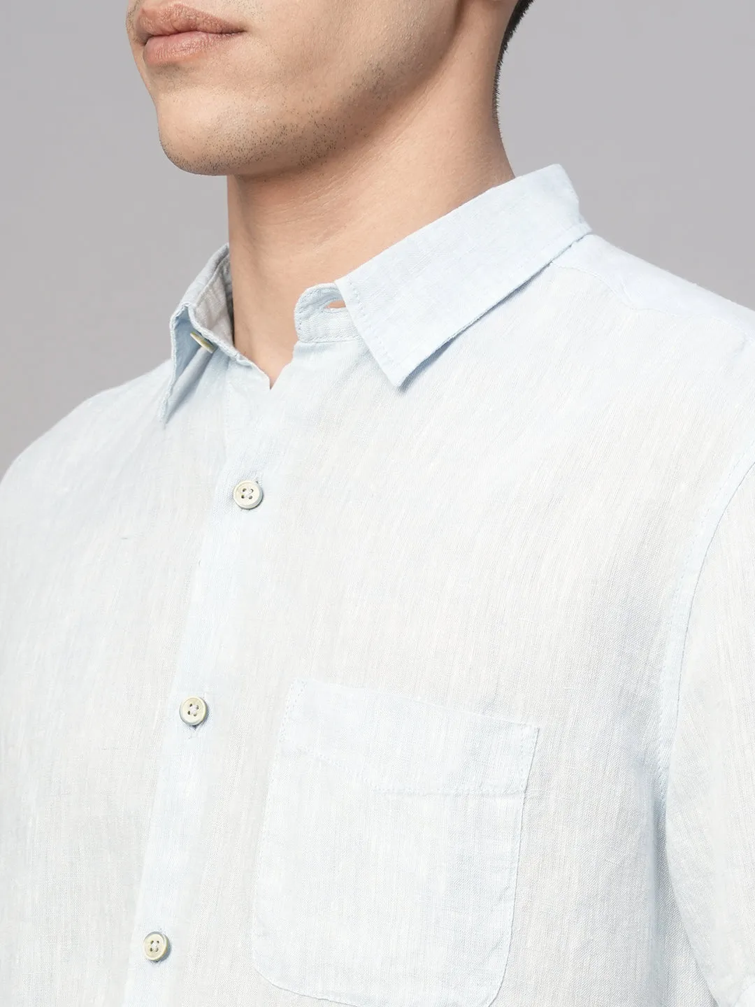 Men's Blue 100% Linen Regular Fit Shirt