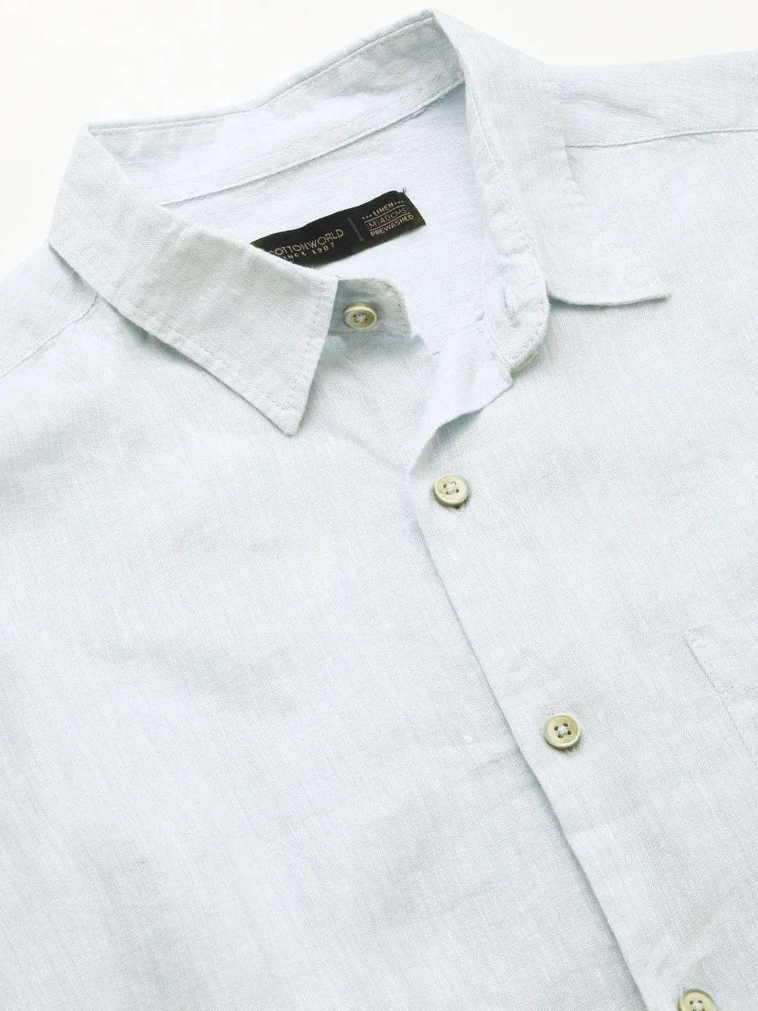 Men's Blue 100% Linen Regular Fit Shirt