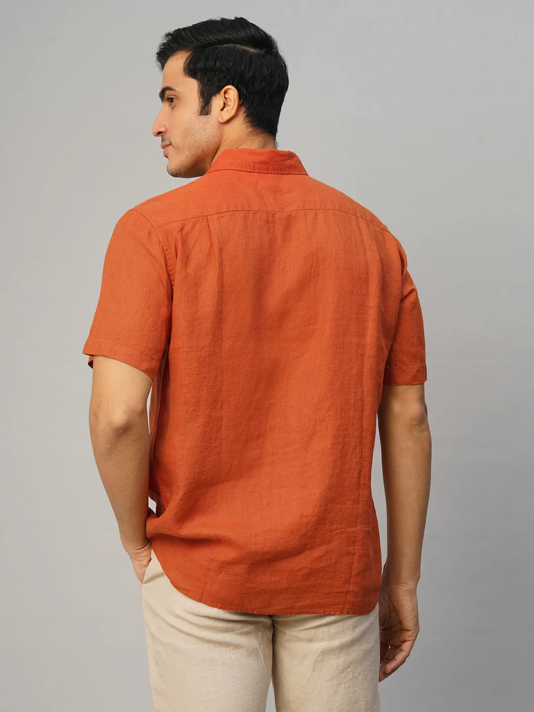 Men's Rust 100% Linen Regular Fit Shirt