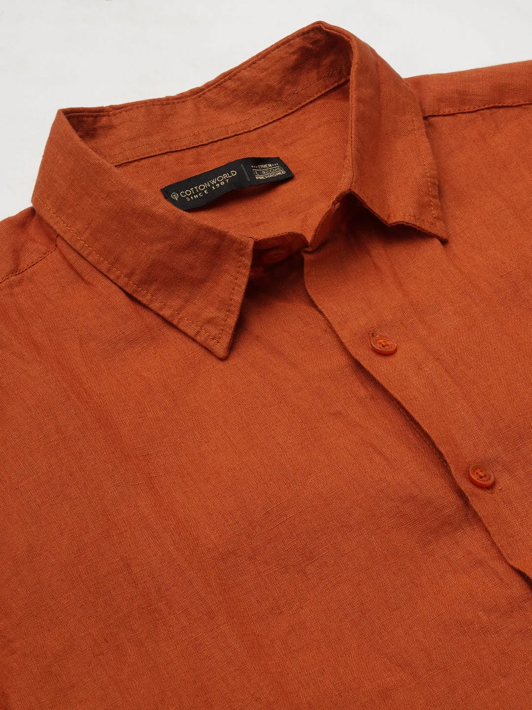 Men's Rust 100% Linen Regular Fit Shirt