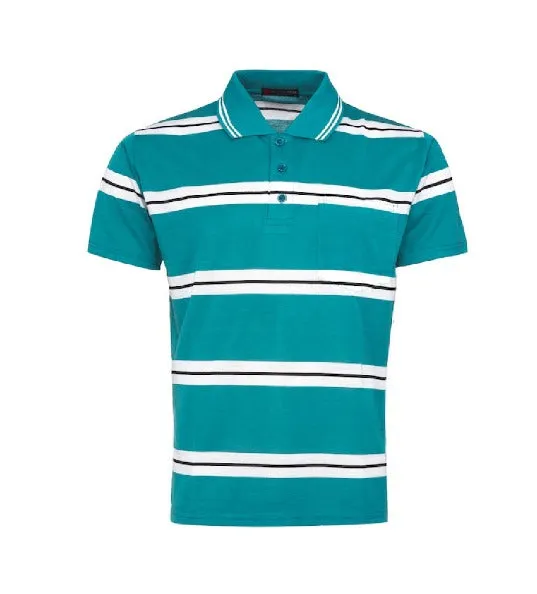 MENS STRIPED T- SHIRT  SHORT SLEEVE , SINGLE POCKET WITH CONTRAST COLLAR