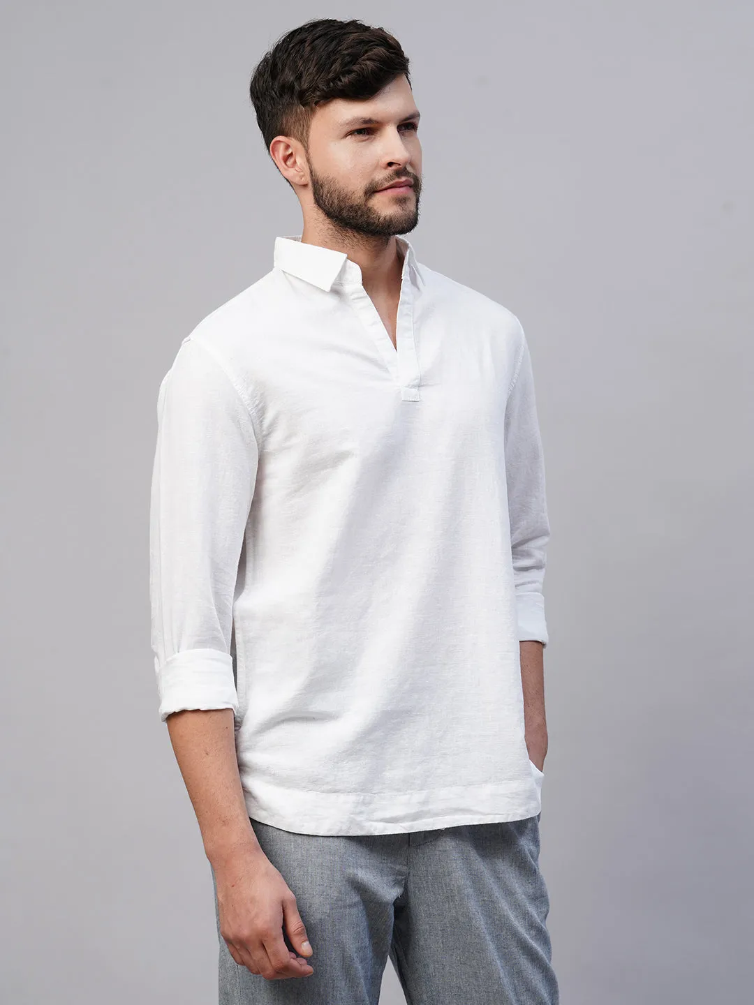 Men's White 100% Linen Kurta