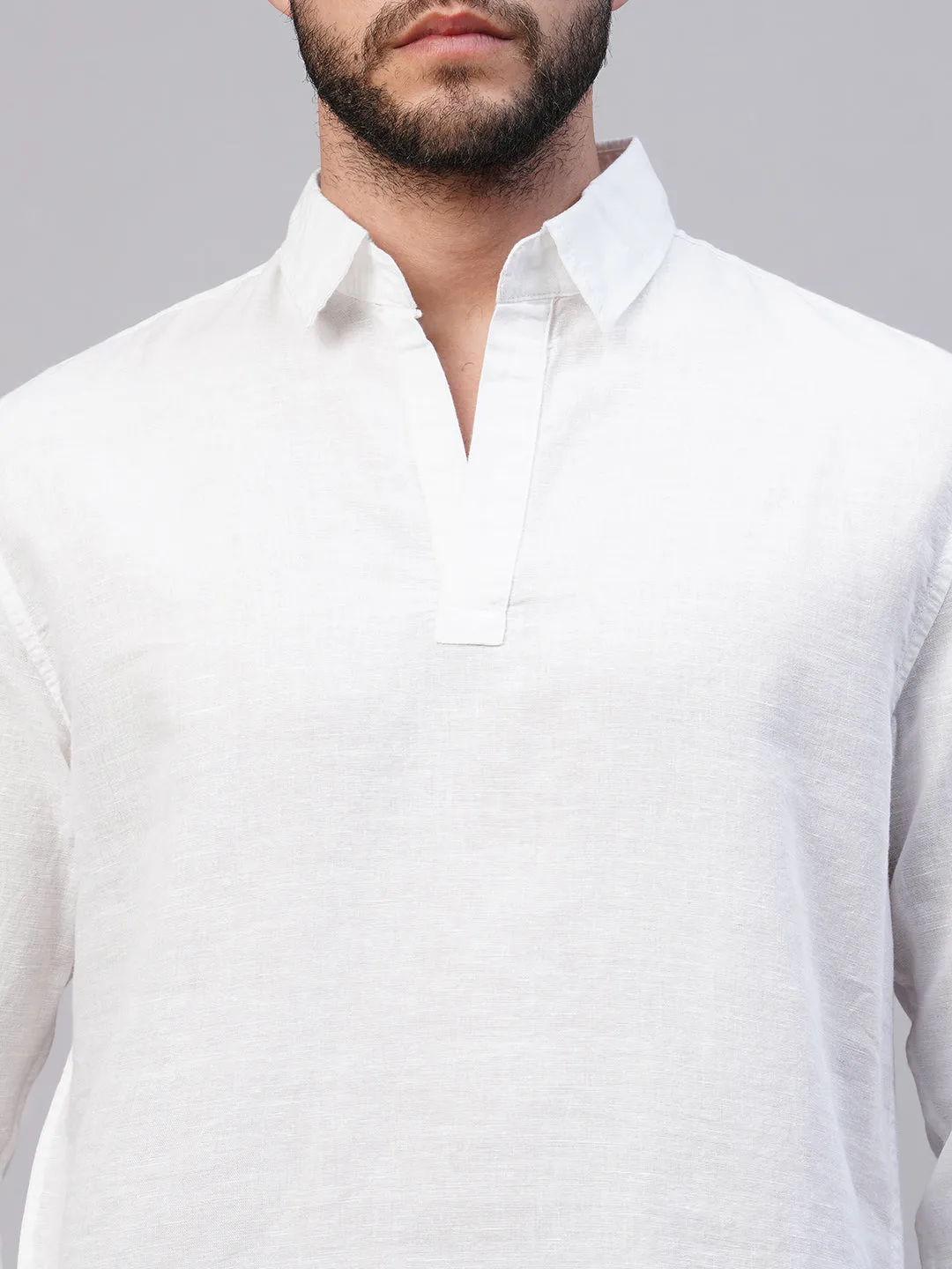 Men's White 100% Linen Kurta