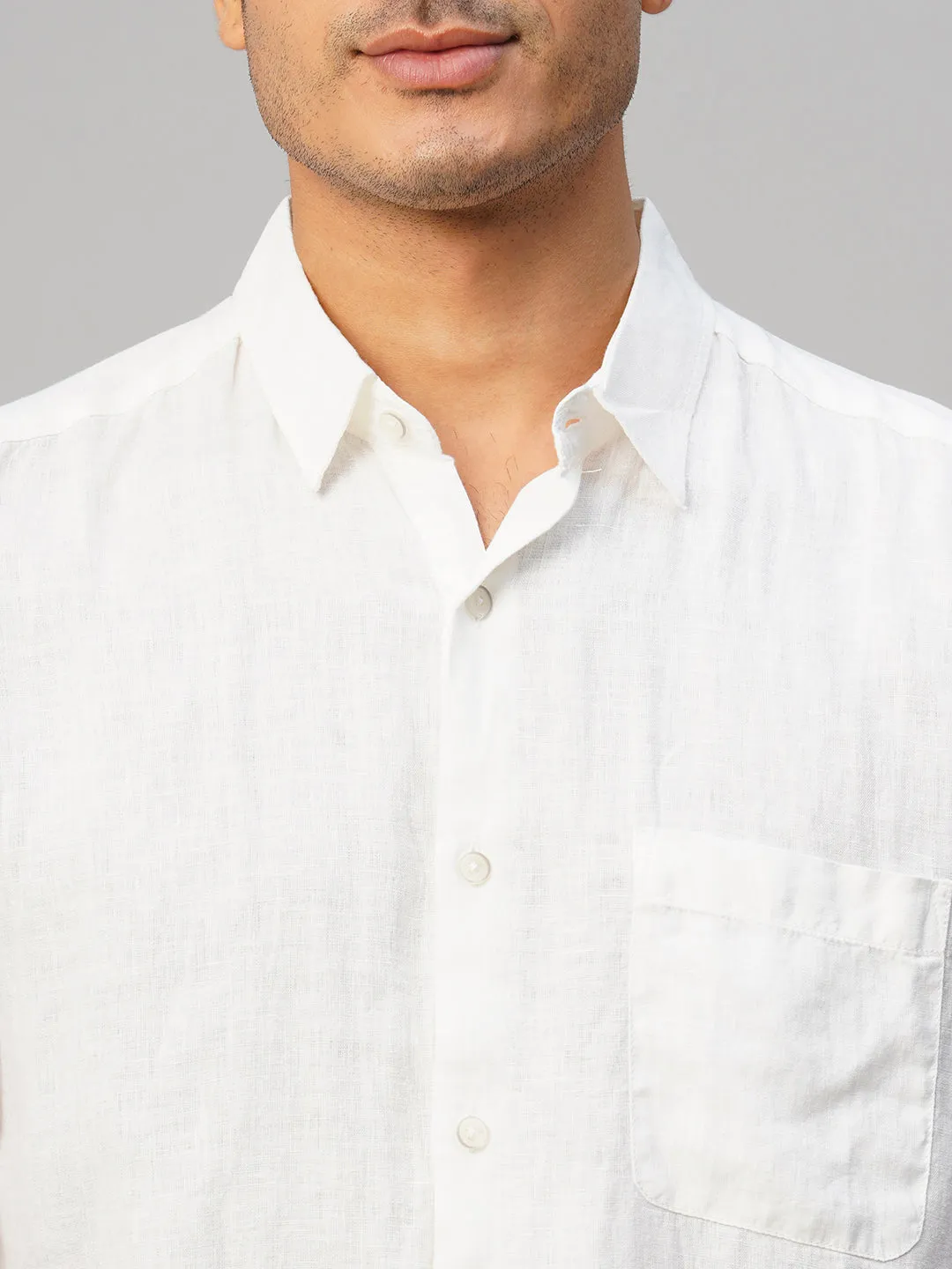 Men's White 100% Linen Regular Fit Shirt