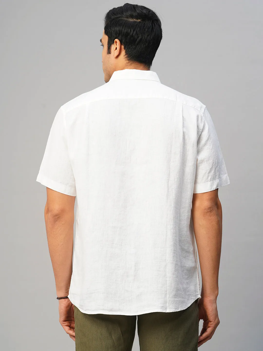 Men's White 100% Linen Regular Fit Shirt