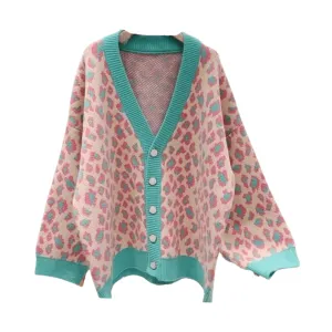 Pre Order:  Leopard Ribbed Edges Knitted Cardigan