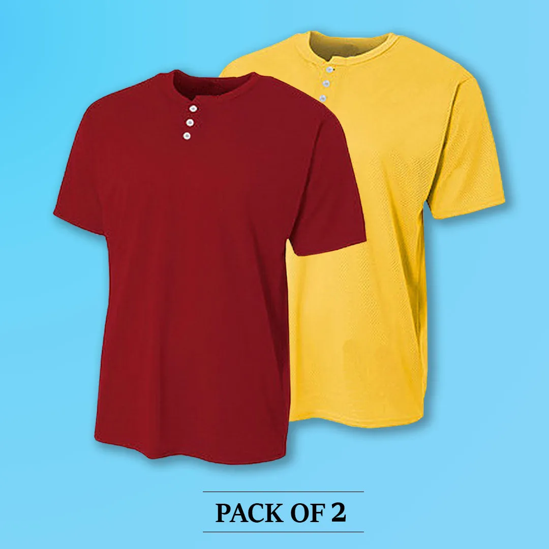 Regular Fit Men's Half Sleeve Cotton Henley T-Shirts Combo (Pack Of 2) by LazyChunks