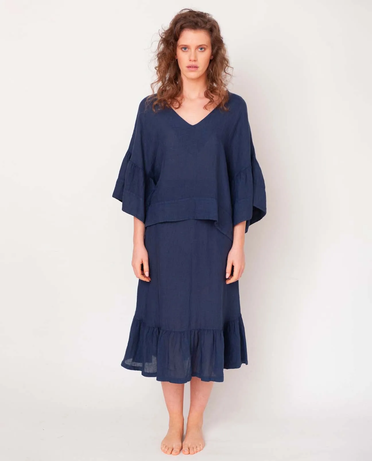 Rose Linen Skirt In Midnight