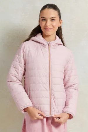 Senior Girls Pink Padded Hooded Jacket