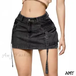 Sexy Short Slim Fit Casual Regular Elegant Splice Denim High Waist Hip Wrap A-Line Skirt