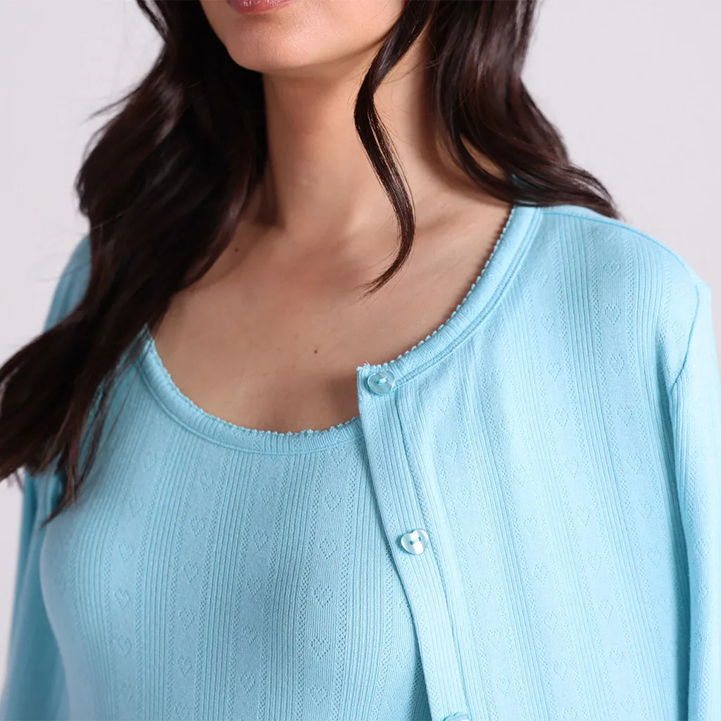 Spring Dusk Blue Pointelle Women's Cardigan