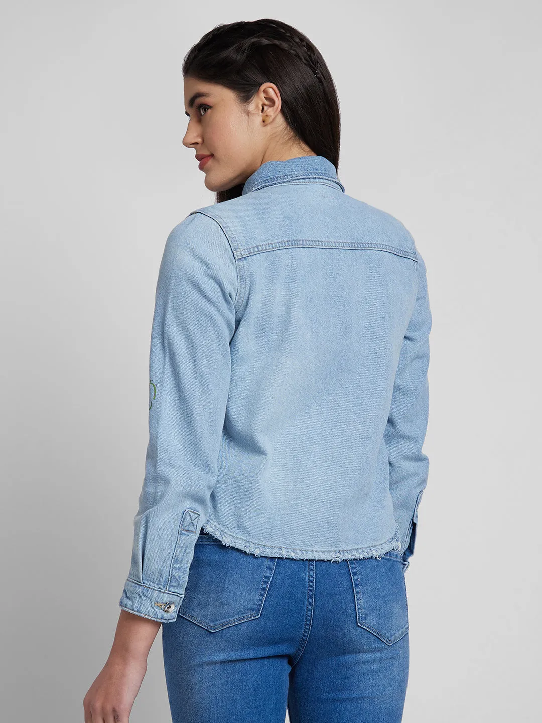 Spykar Women Light Blue Cotton Sim Fit Denim Jacket