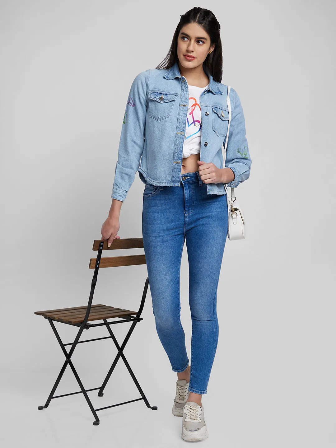 Spykar Women Light Blue Cotton Sim Fit Denim Jacket