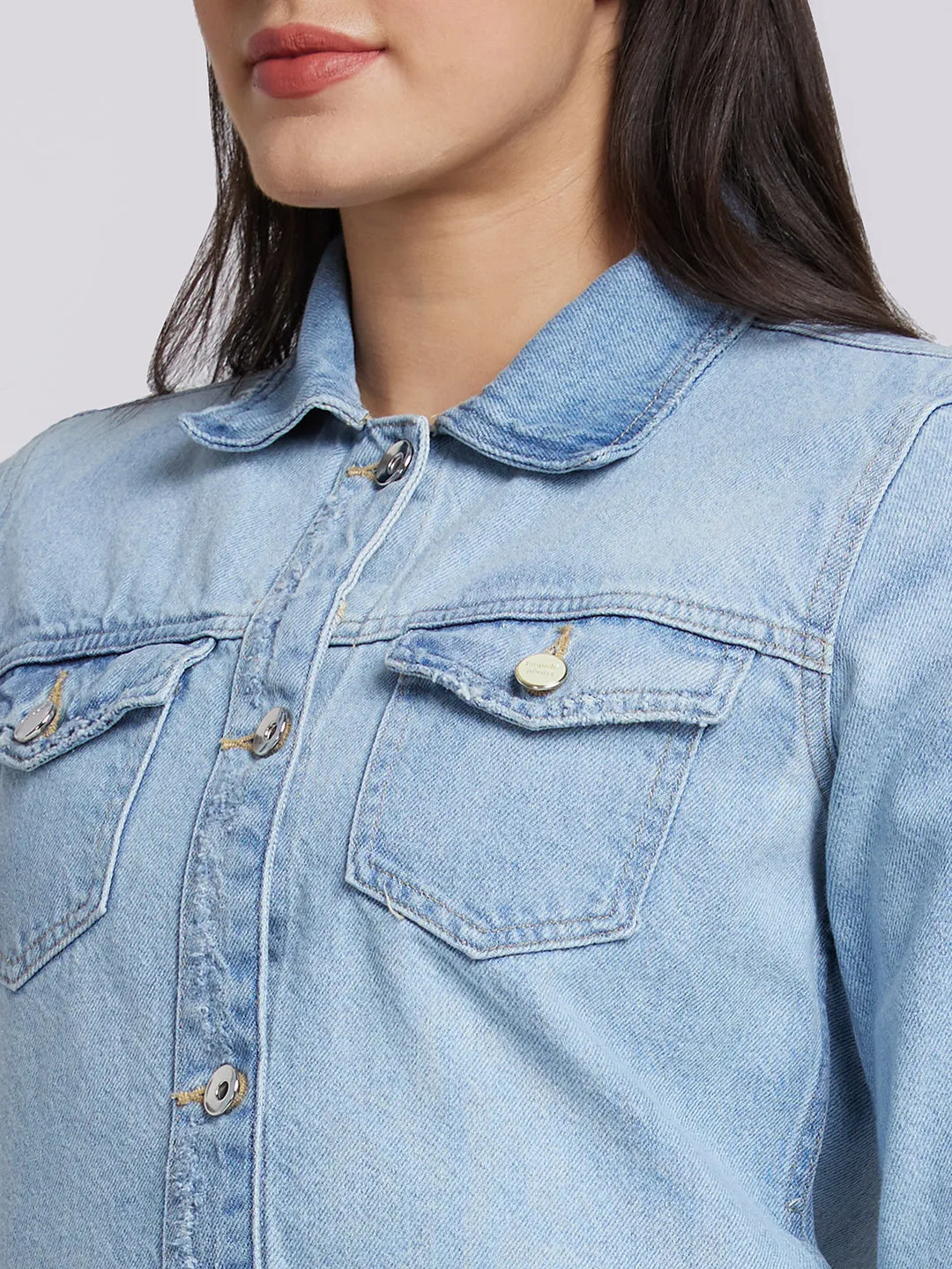 Spykar Women Light Blue Cotton Sim Fit Denim Jacket