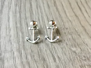 Sterling silver Anchor jacket earrings, boho jewelry, front and back earrings, drop dangle earring jackets