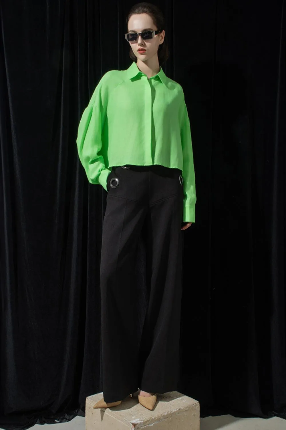 Teagan Straight Side Pocket Polyester Ankle Length Pants