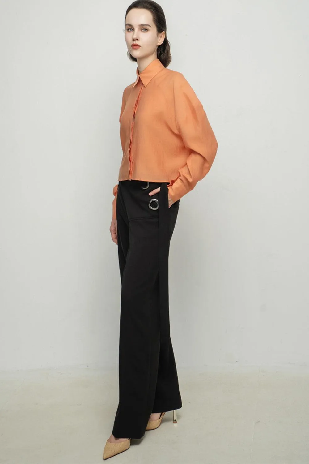 Teagan Straight Side Pocket Polyester Ankle Length Pants