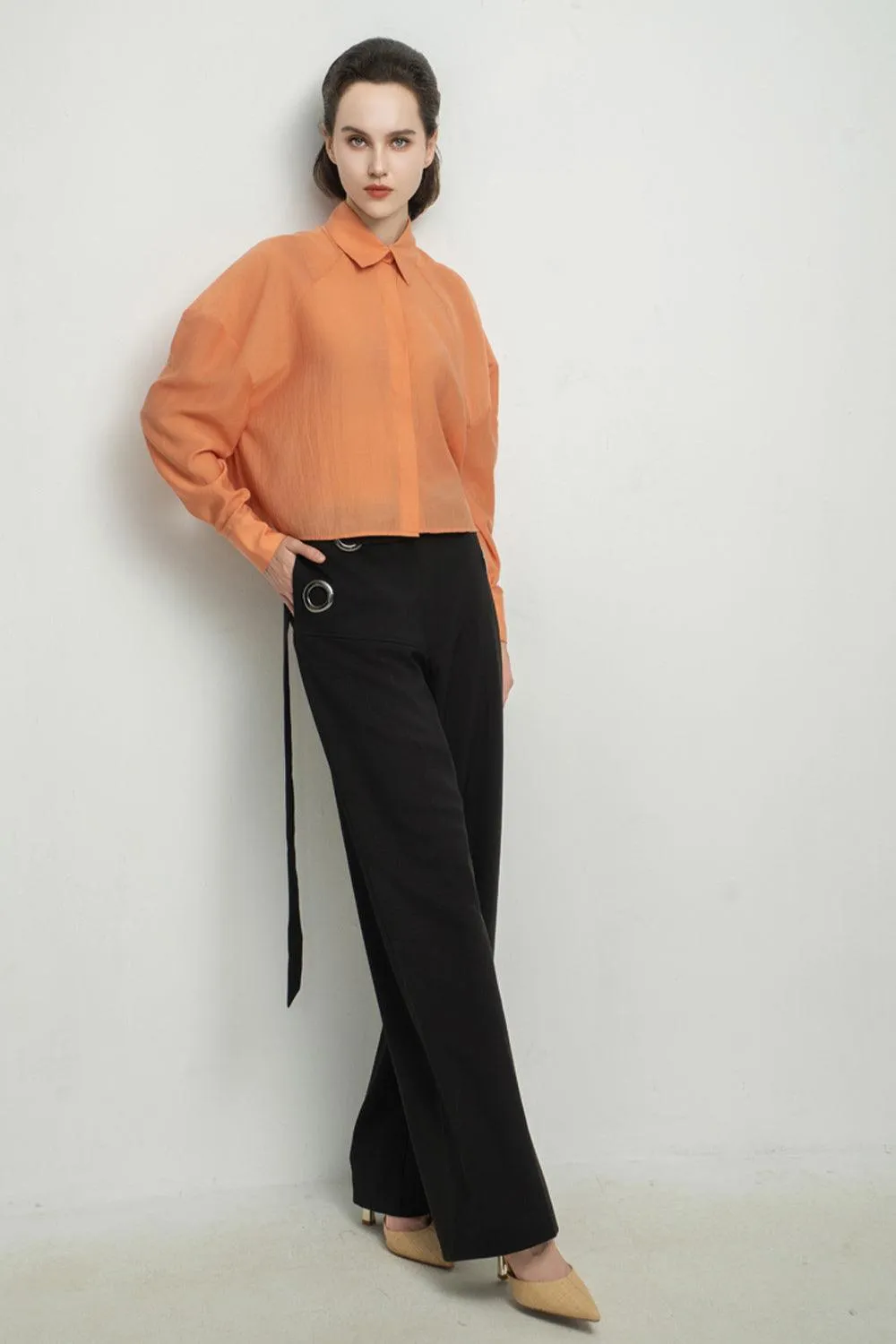 Teagan Straight Side Pocket Polyester Ankle Length Pants