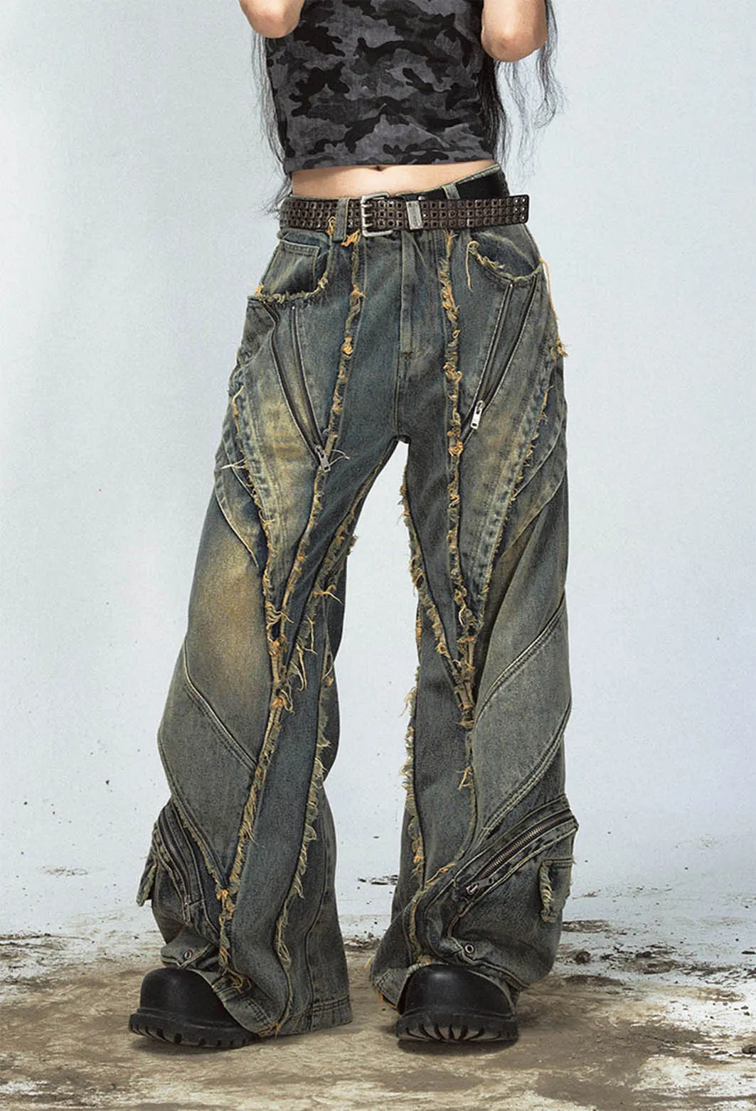 Wide-leg denim pants