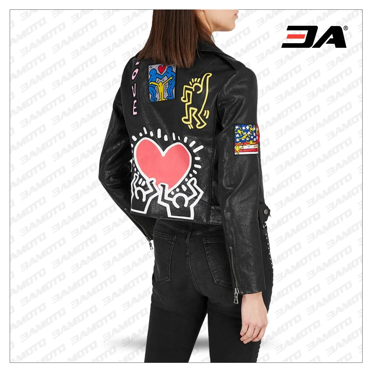 Women Fashion Printed Leather Jacket